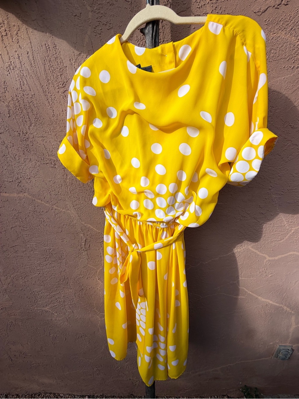 Vintage Sunshine Yellow & White Polka Dot Belted Button Back Dress by Starlo
